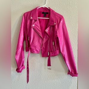 Forever 21 Faux Croc Cropped Moto Jacket Pink Size L